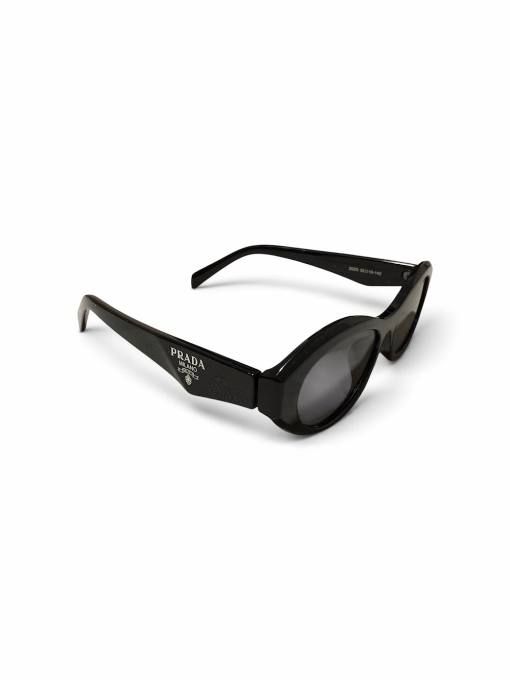 Prada Black Oval Frame Sunglasses with Logo Temples
